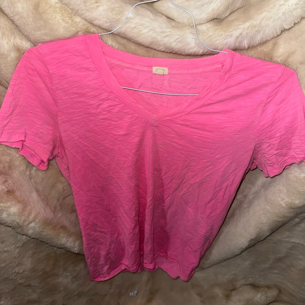 J. Crew Bright Pink V-Neck Short Sleeve Tee